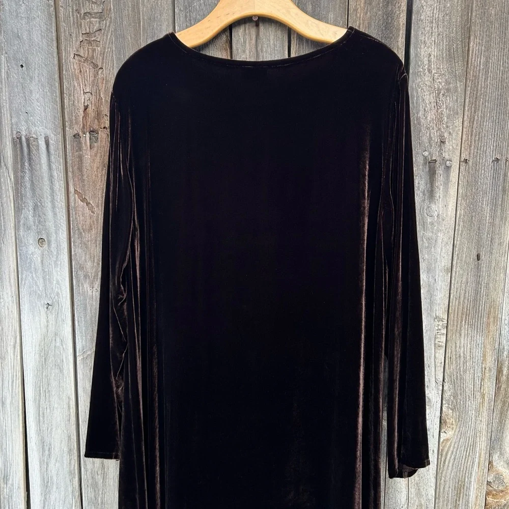 Eileen Fisher Stretch Velvet Maxi Dress Bateau Neck Brown L - Picture 10 of 15